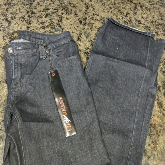 Dark wash jeans with spike and leather details - Picture 2 of 4